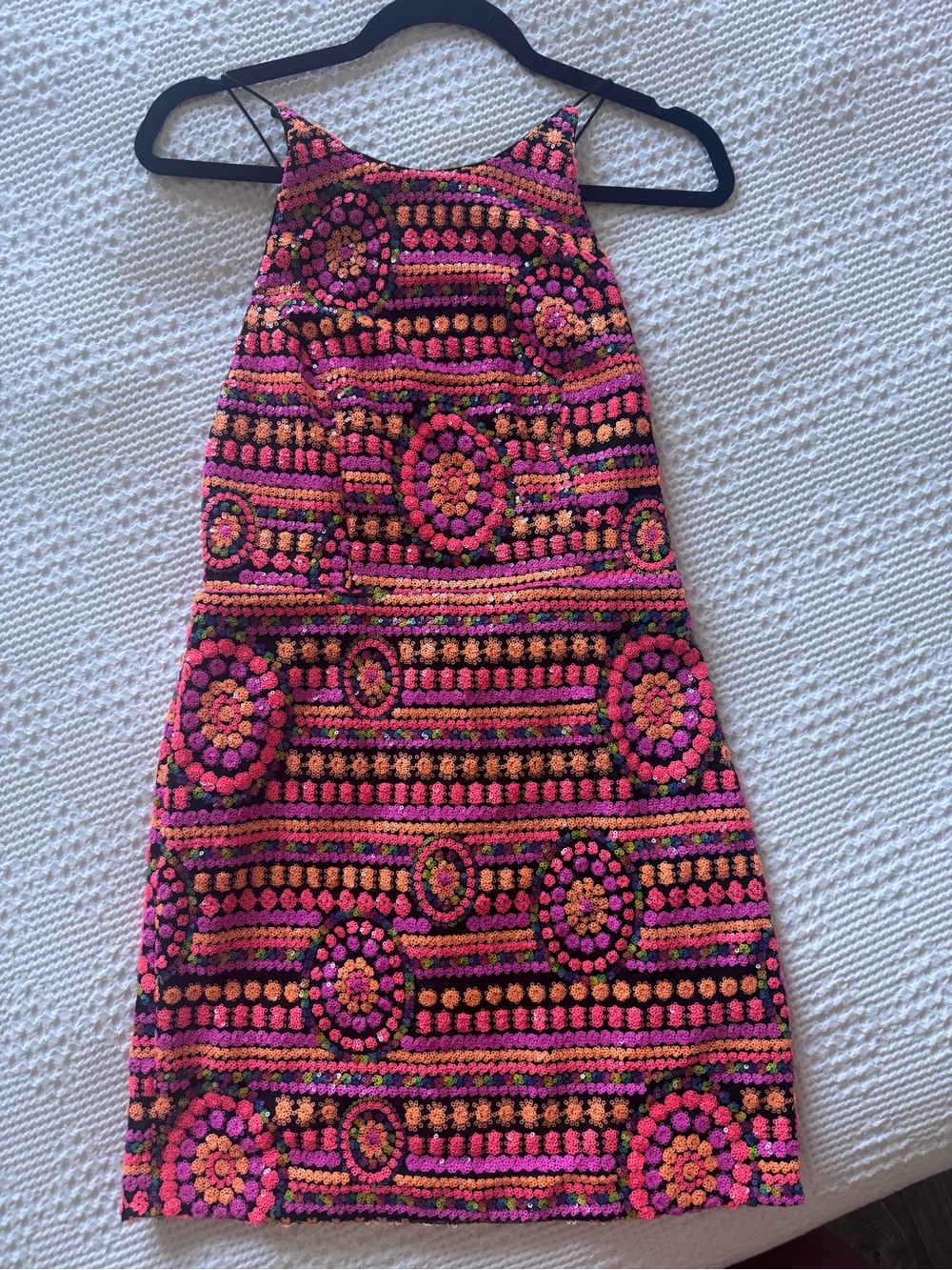 Laundry By Shelli Segal Neon Pink and Black Patterned Halter Mini Dress - Picture 5 of 7